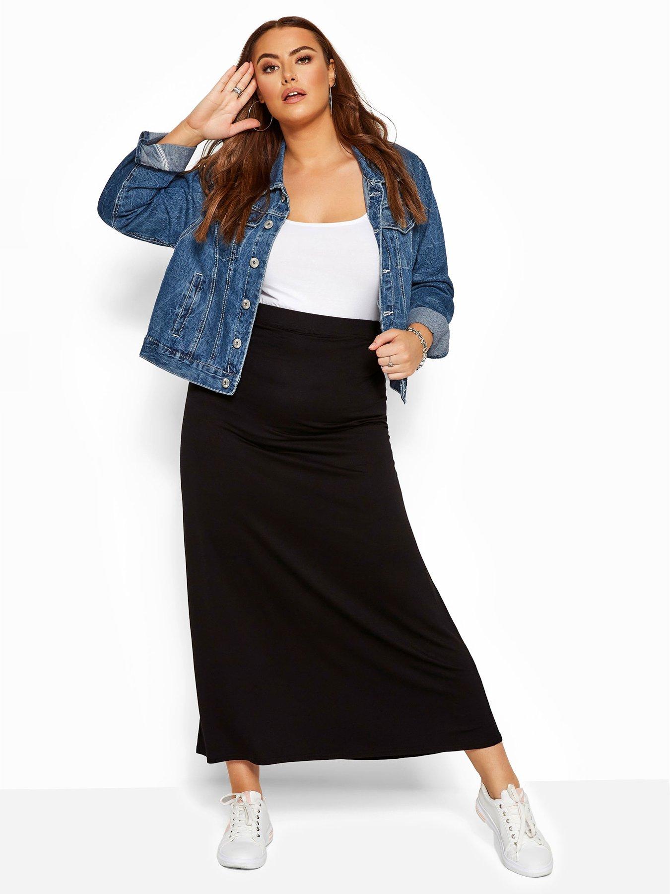 Plus size black jersey skirt best sale