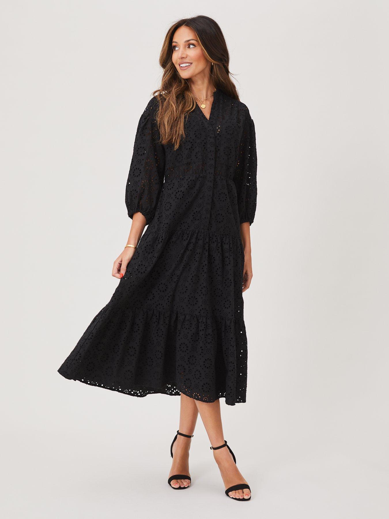 black broderie midi dress