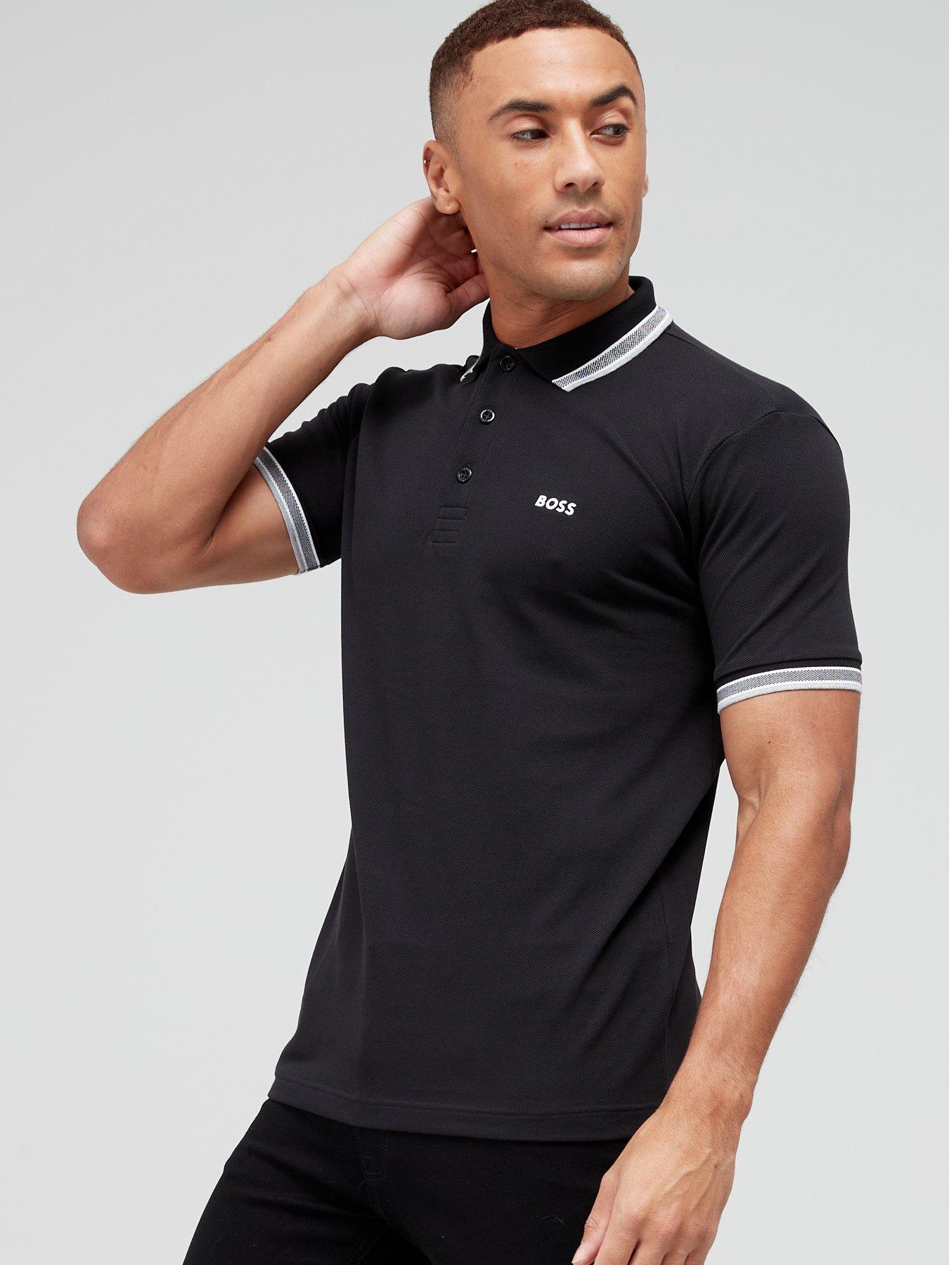 Image 1 of 4 of BOSS Mens Paddy Regular Fit Contrast Trim Polo Shirt - Black