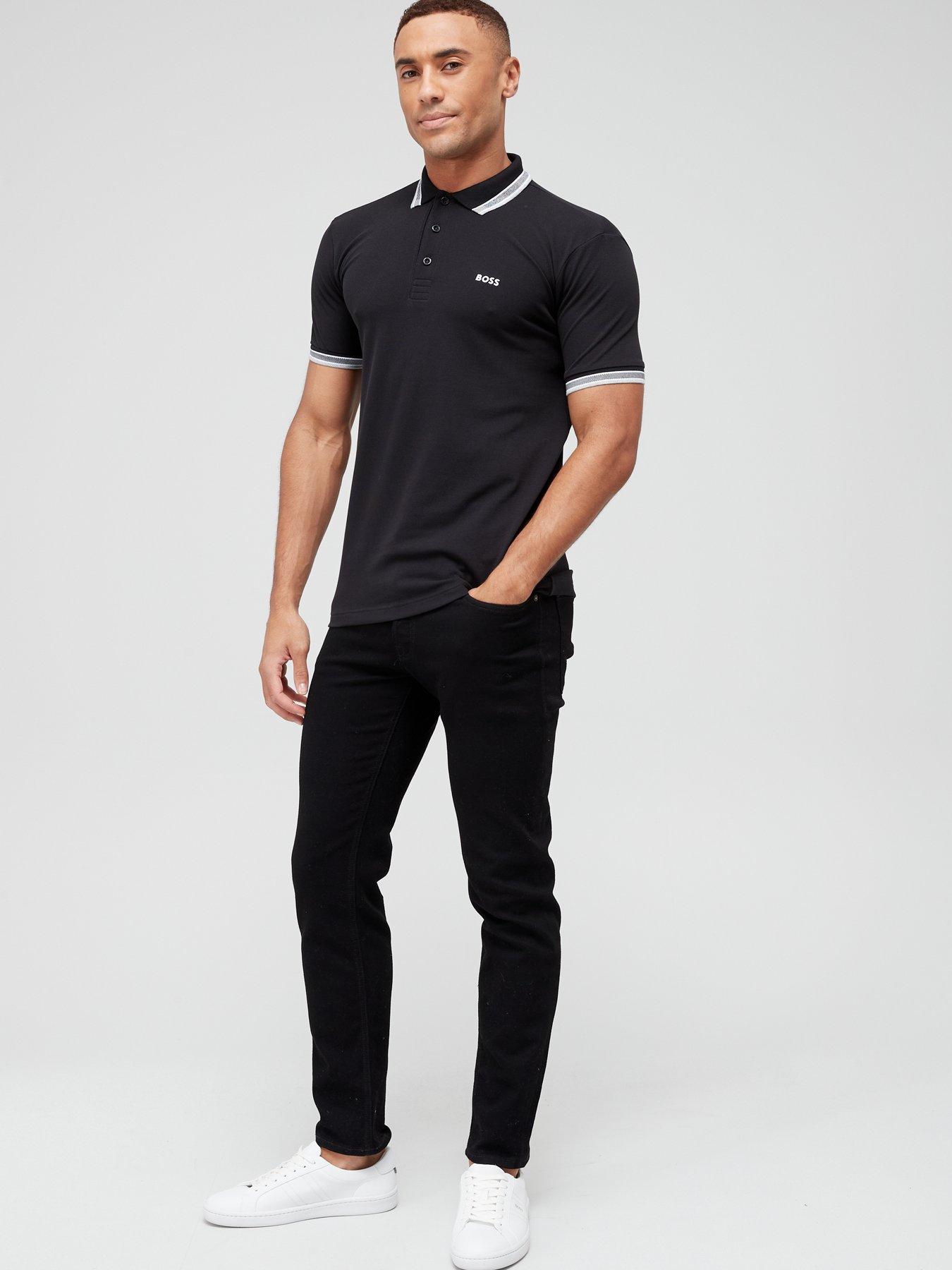 Image 3 of 4 of BOSS Mens Paddy Regular Fit Contrast Trim Polo Shirt - Black