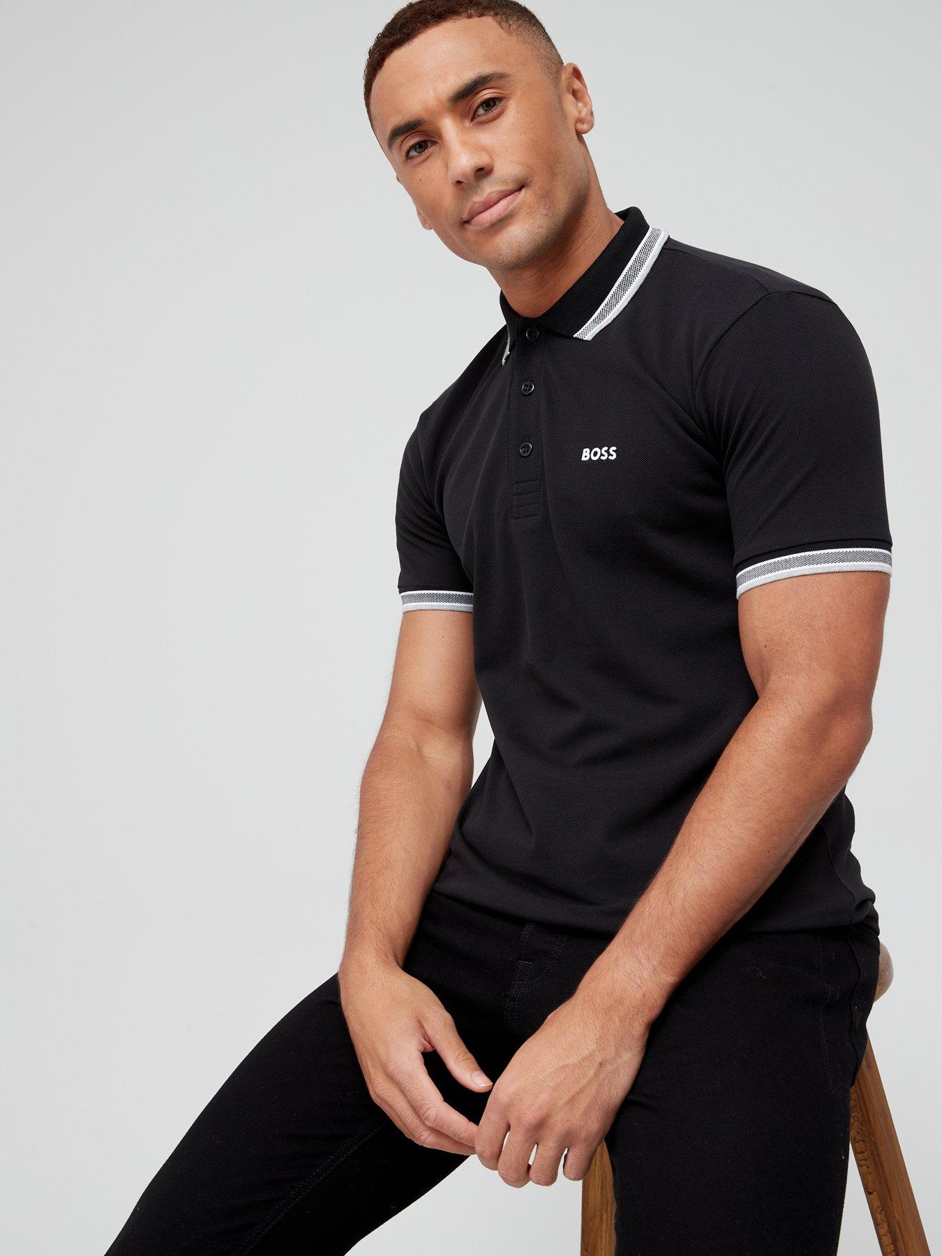 Image 4 of 4 of BOSS Mens Paddy Regular Fit Contrast Trim Polo Shirt - Black
