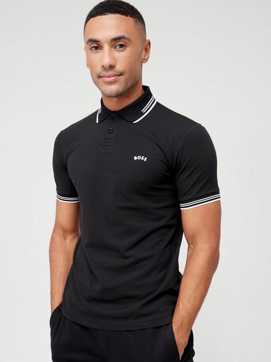 front image of boss-paul-curved-logo-slim-fit-polo-shirt-black