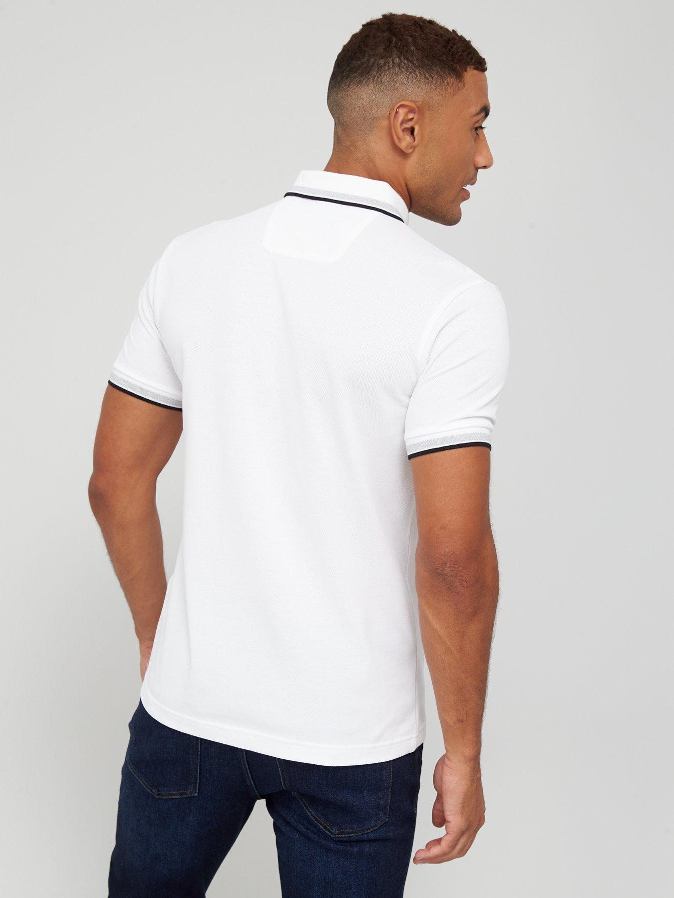Image 2 of 4 of BOSS Mens Paddy Regular Fit Contrast Trim Polo Shirt - White