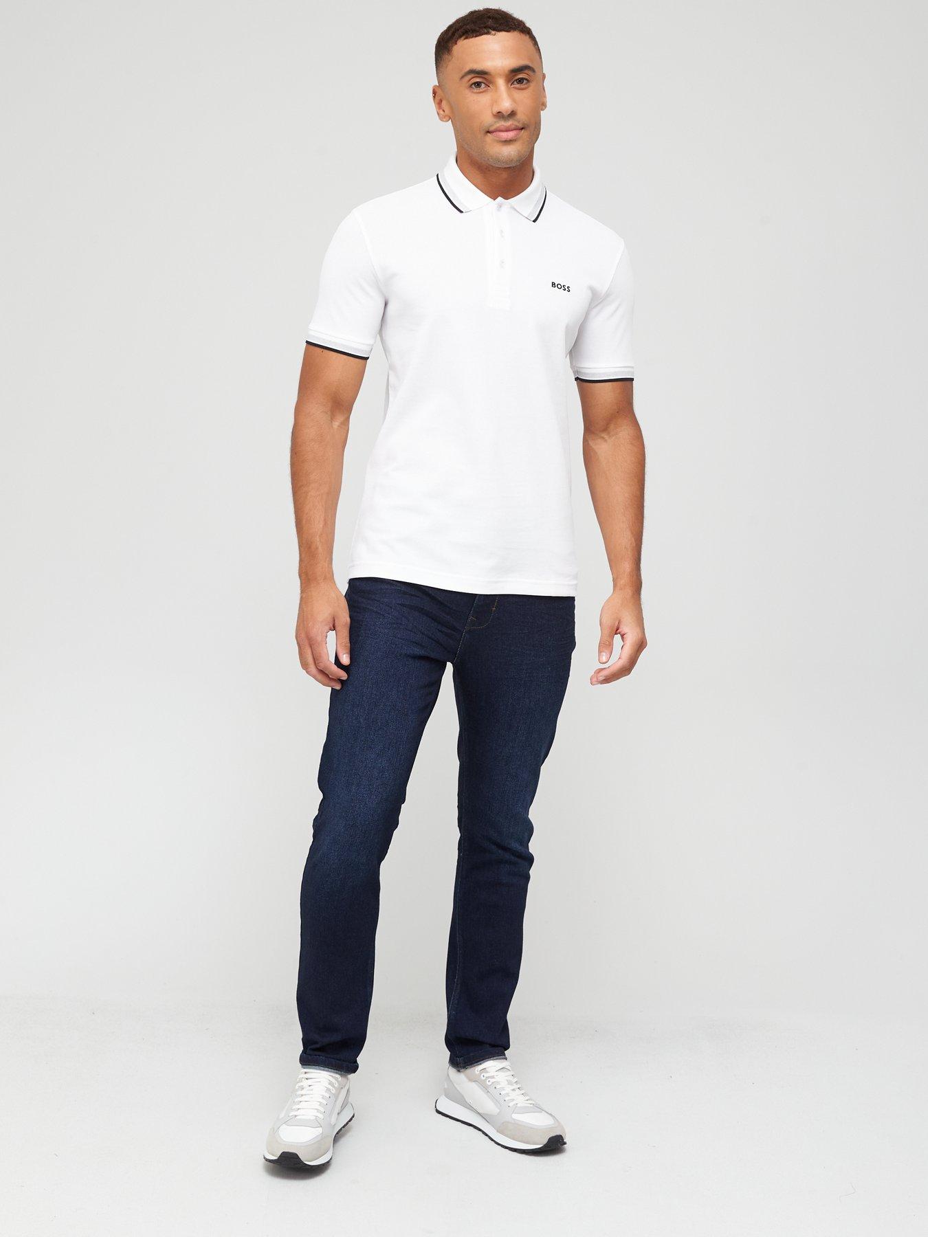 Image 3 of 4 of BOSS Mens Paddy Regular Fit Contrast Trim Polo Shirt - White
