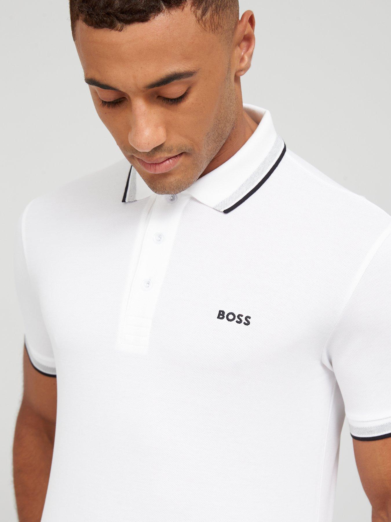 Image 4 of 4 of BOSS Mens Paddy Regular Fit Contrast Trim Polo Shirt - White
