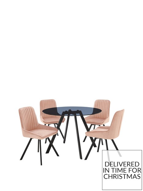 very-home-triplo-110nbspcm-roundnbspdining-table-4-swivelnbspchairs-pinkblack