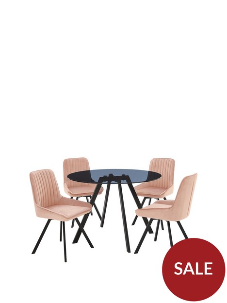 very-home-triplo-110nbspcm-roundnbspdining-table-4-swivelnbspchairs-pinkblack