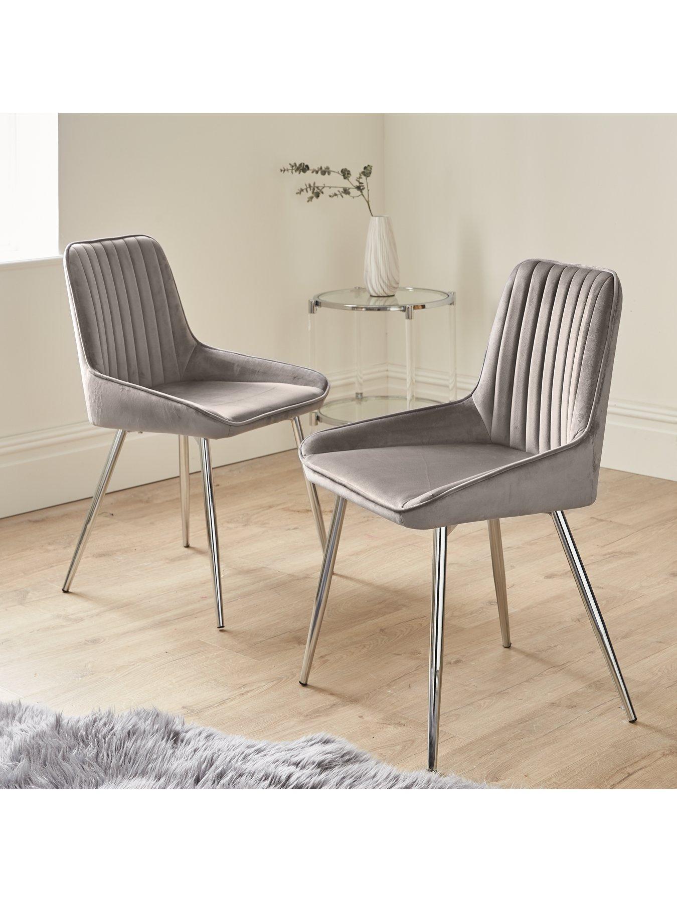 Pair of Alisha Standard Chrome Legged Dining Chairs Grey