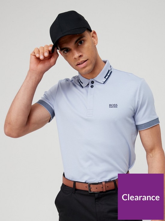 front image of boss-golf-plisy-polo-shirt-blue