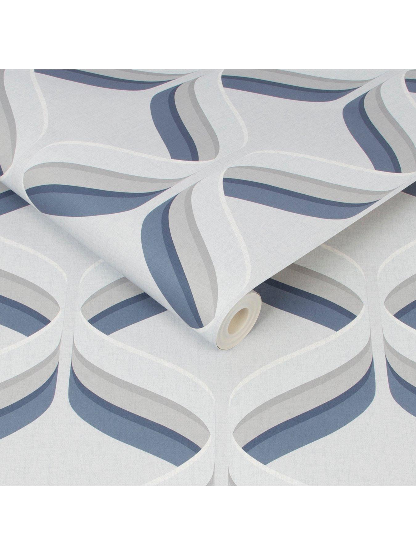 Fresco Retro Ogee Grey and Navy Wallpaper
