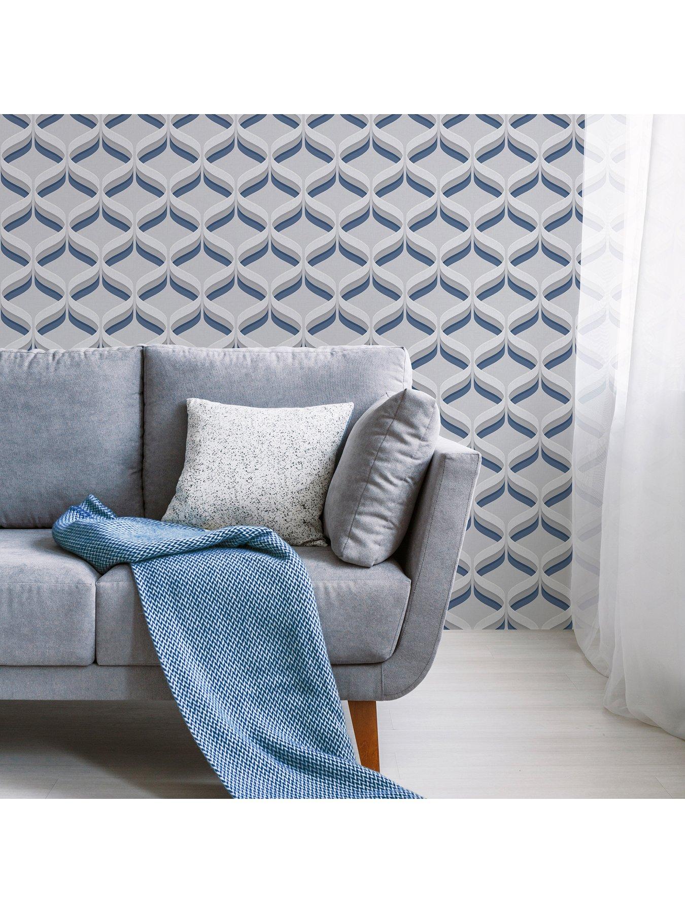  image of fresco-nbspretro-ogee-grey-navy-wallpaper