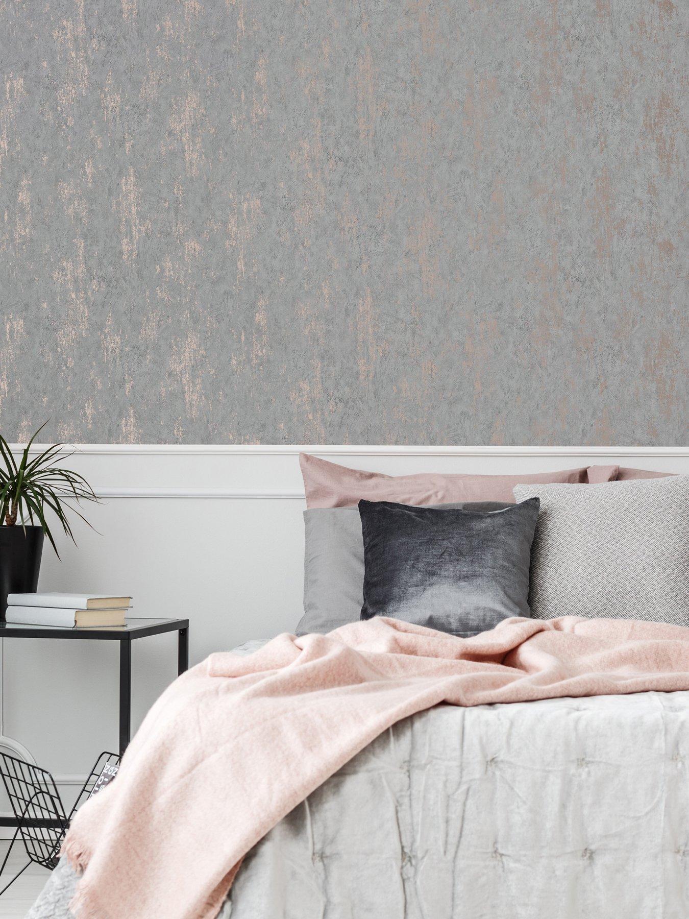 Sublime Distressed Texture Grey Rose Gold Wallpaper