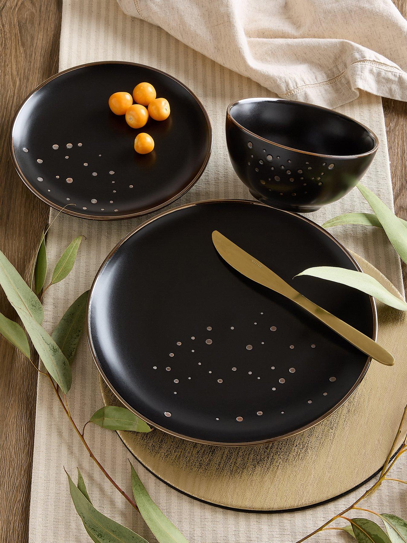 WATERSIDE 12-Piece Gold and Ebony Dinner Set