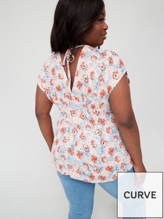 stillFront image of v-by-very-curve-short-sleeve-poppy-print-button-through-blouse-blush