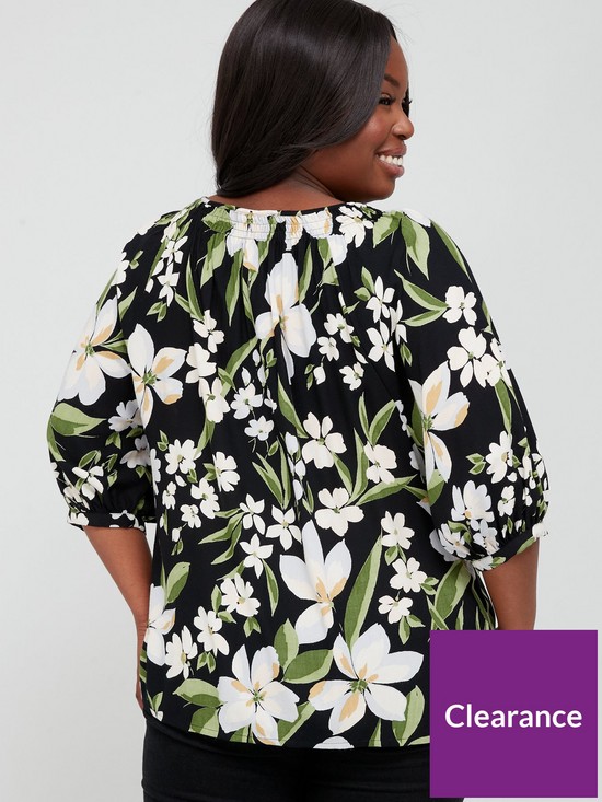 stillFront image of v-by-very-curve-floral-printed-crew-neck-volume-sleeve-top