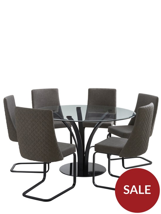 front image of alanna-130-cm-glass-top-round-dining-table-6-chairs-charcoal