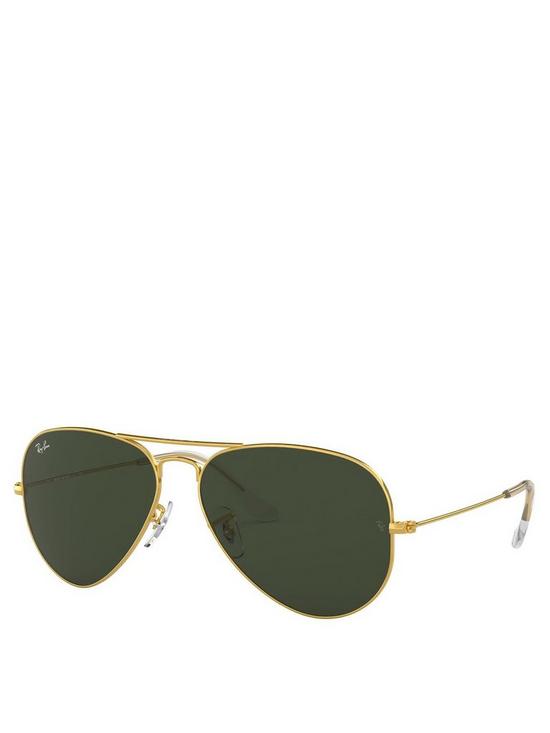 front image of ray-ban-aviator-metal-frame-green-lens-sunglasses-goldnbsp
