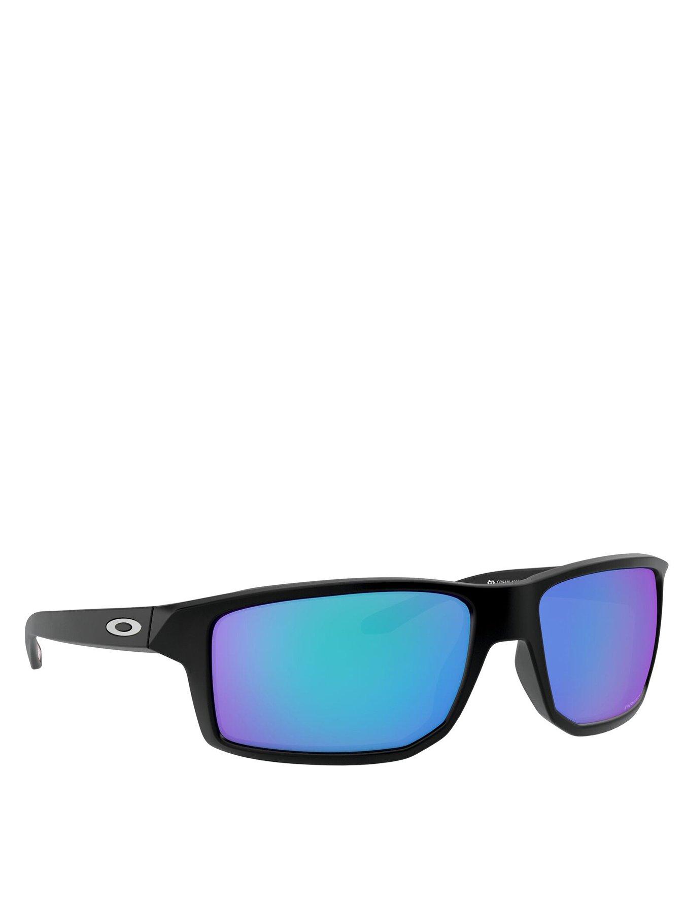 undefined Rectangle Black Frame Blue Lens Sunglasses - Black
