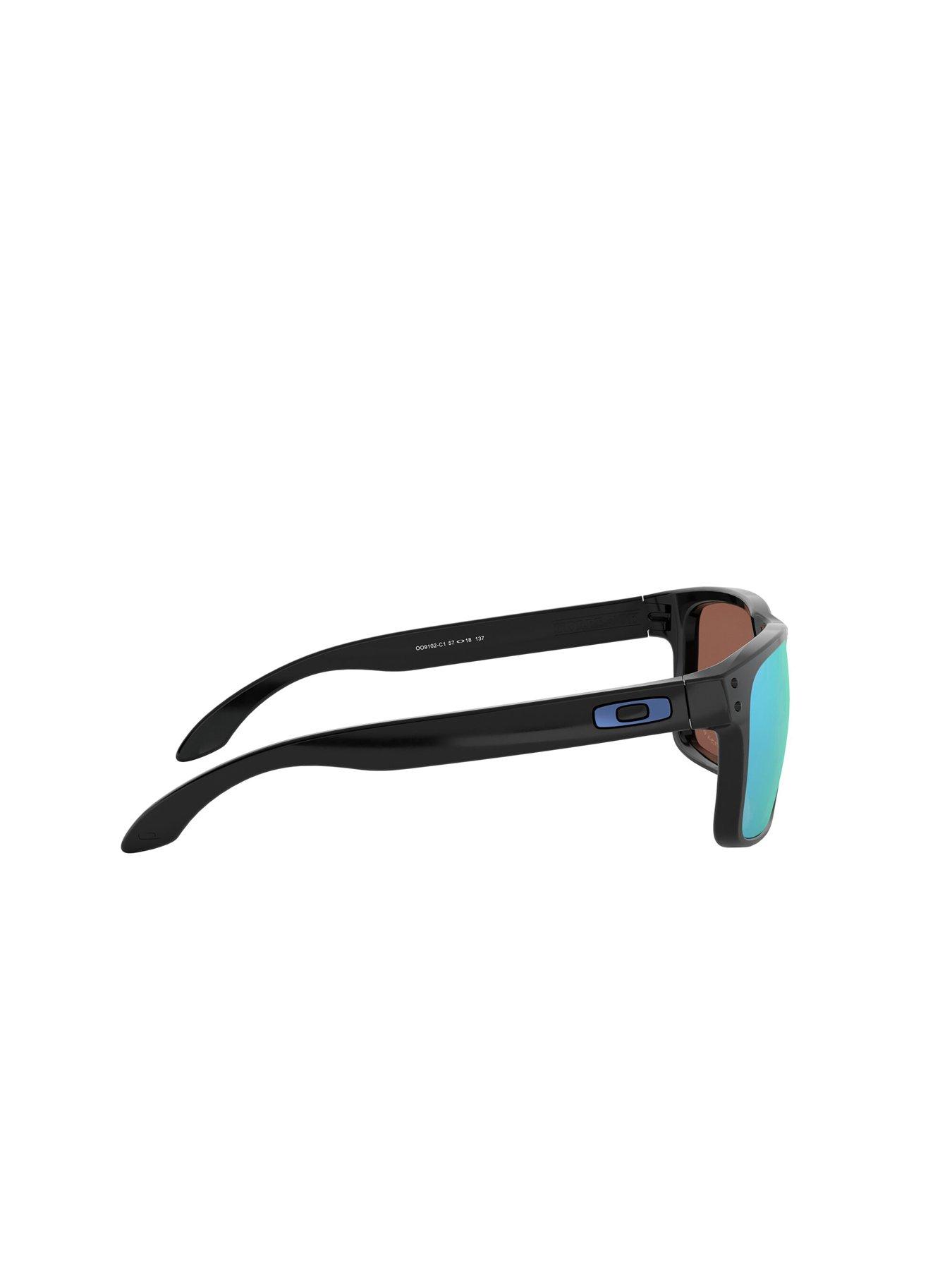  image of oakley-holbrook-rectangle-black-frame-blue-lens-sunglasses
