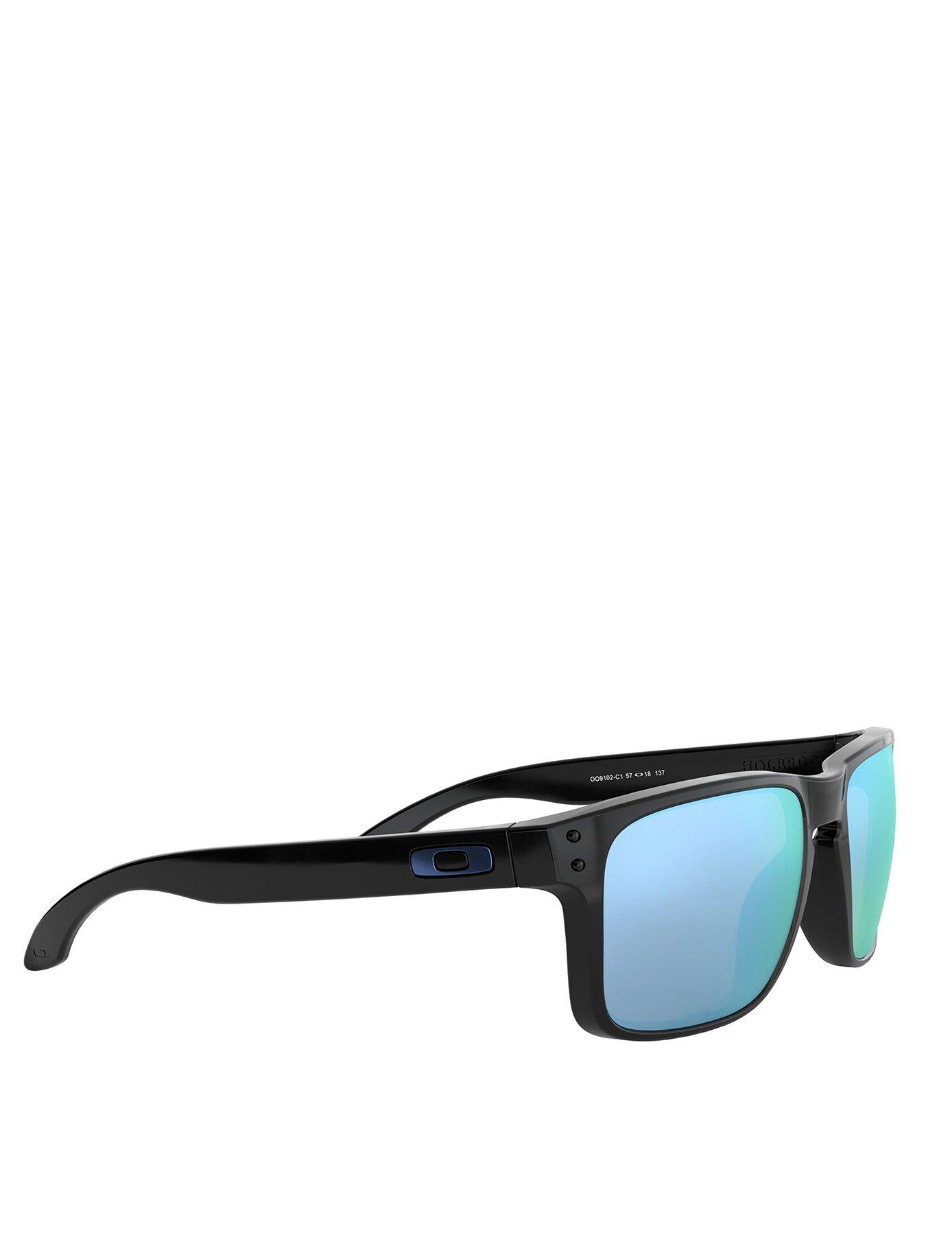  image of oakley-holbrook-rectangle-black-frame-blue-lens-sunglasses