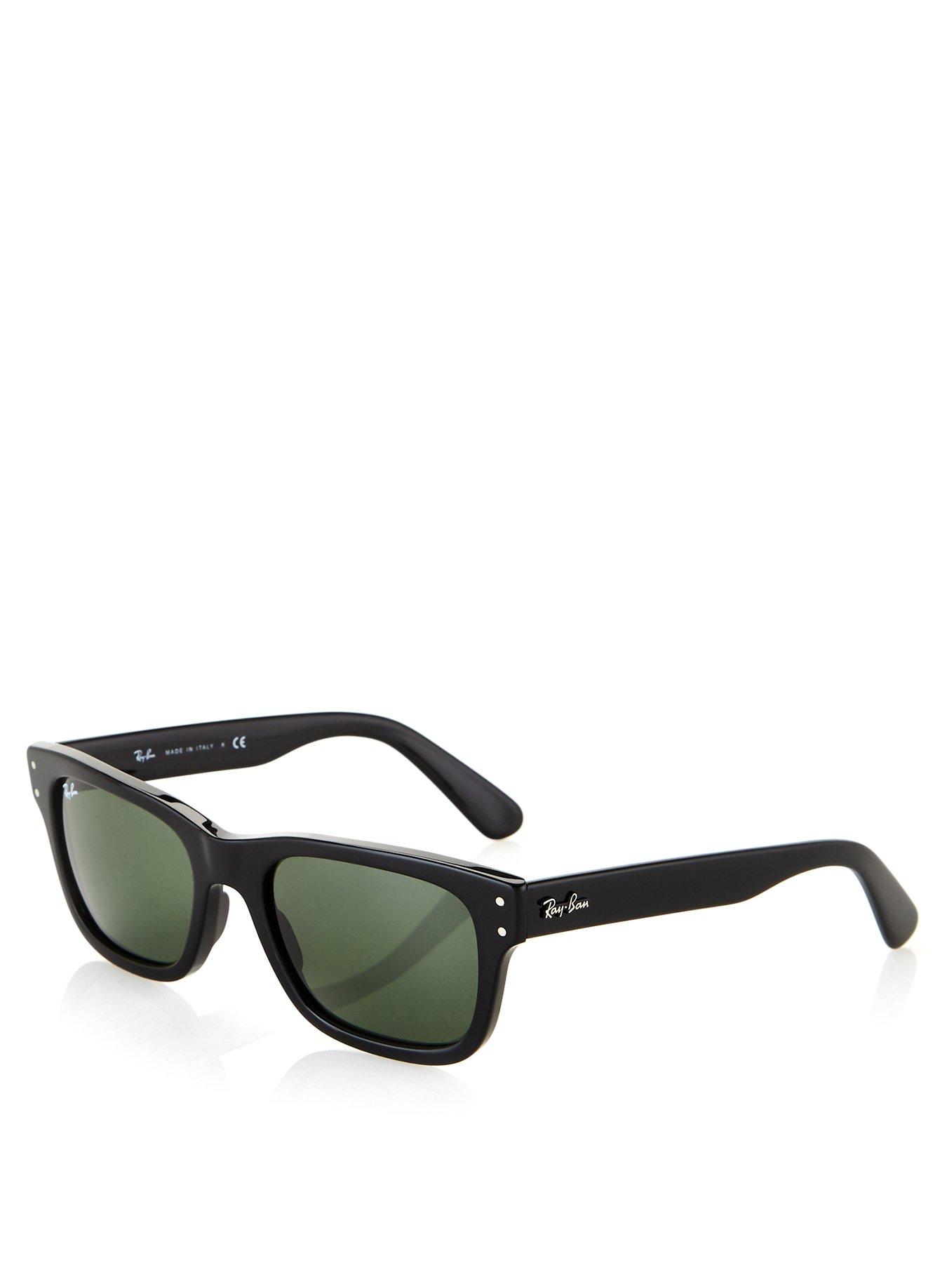 front image of ray-ban-rectangle-black-frame-sunglasses-grey