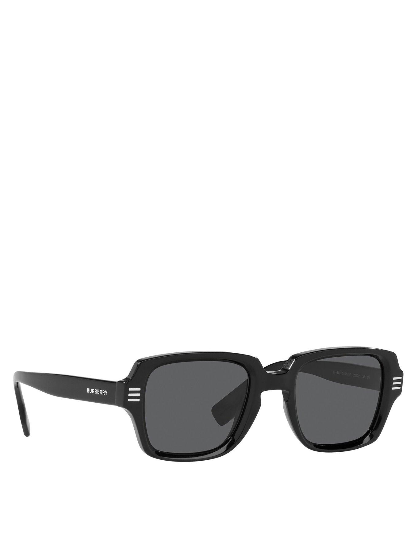 front image of burberry-rectangle-black-frame-sunglasses-black