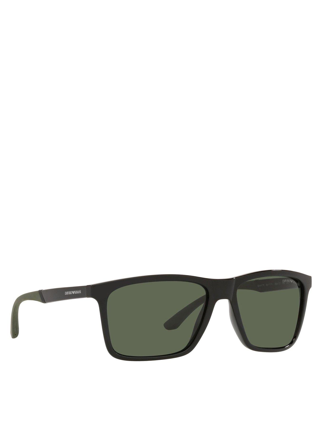 Emporio Armani Green Lens Rectangular Sunglasses - Black 