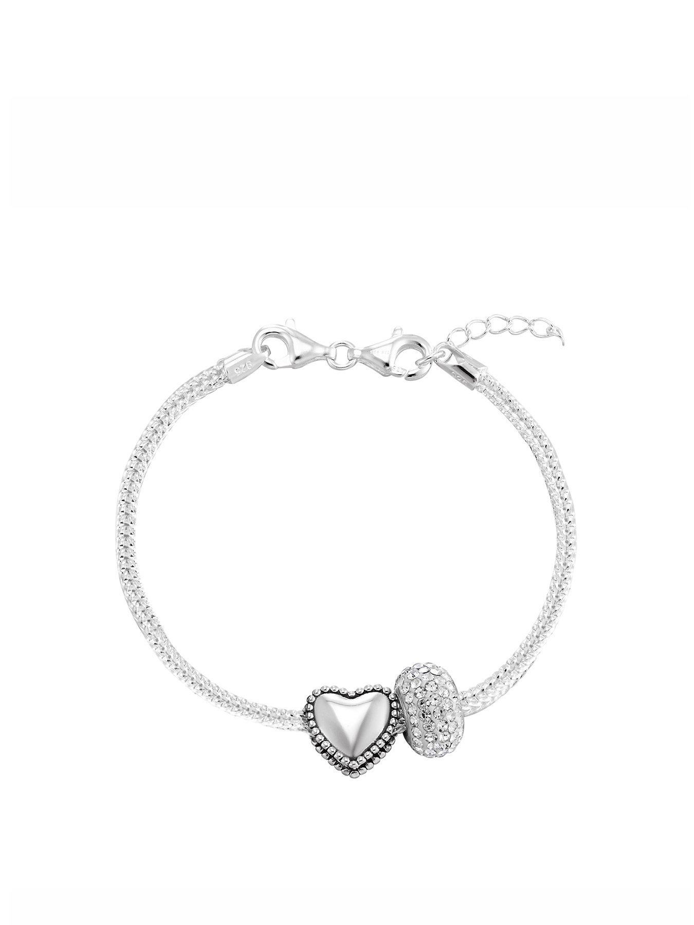 Image 1 of 7 of The Love Collection Sterling Silver Charm Bracelet with Heart &amp; Crystal Charm