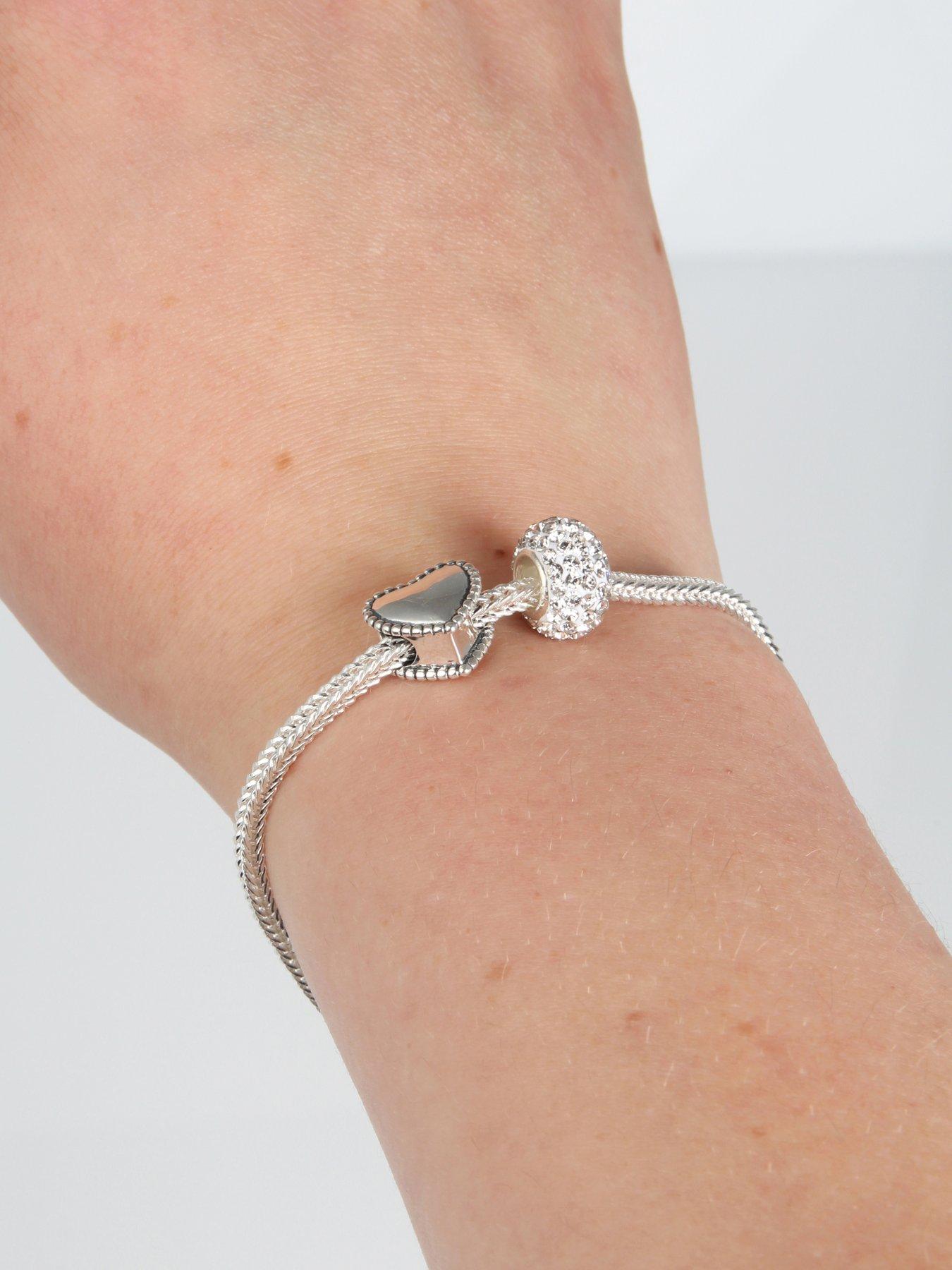  image of the-love-collection-sterling-silver-charm-bracelet-with-heart-amp-crystal-charm