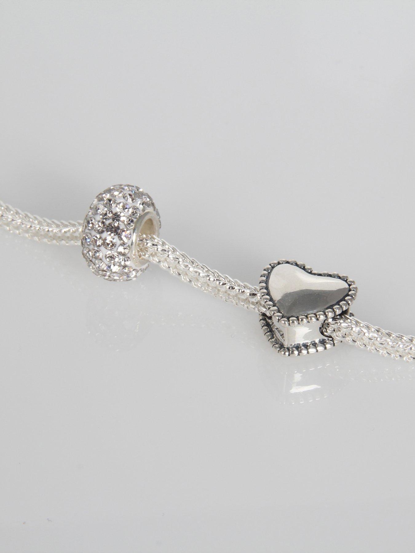  image of the-love-collection-sterling-silver-charm-bracelet-with-heart-amp-crystal-charm
