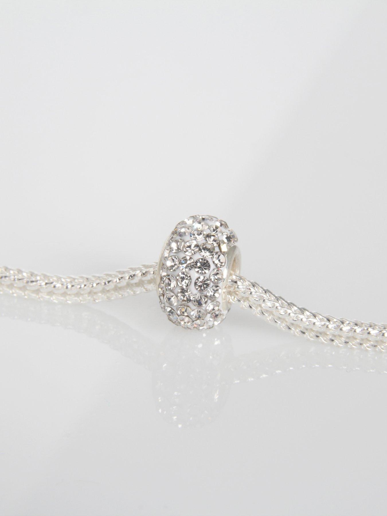  image of the-love-collection-sterling-silver-charm-bracelet-with-heart-amp-crystal-charm