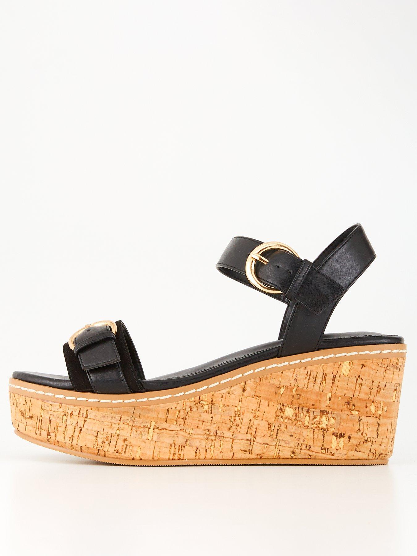 black platform cork sandals