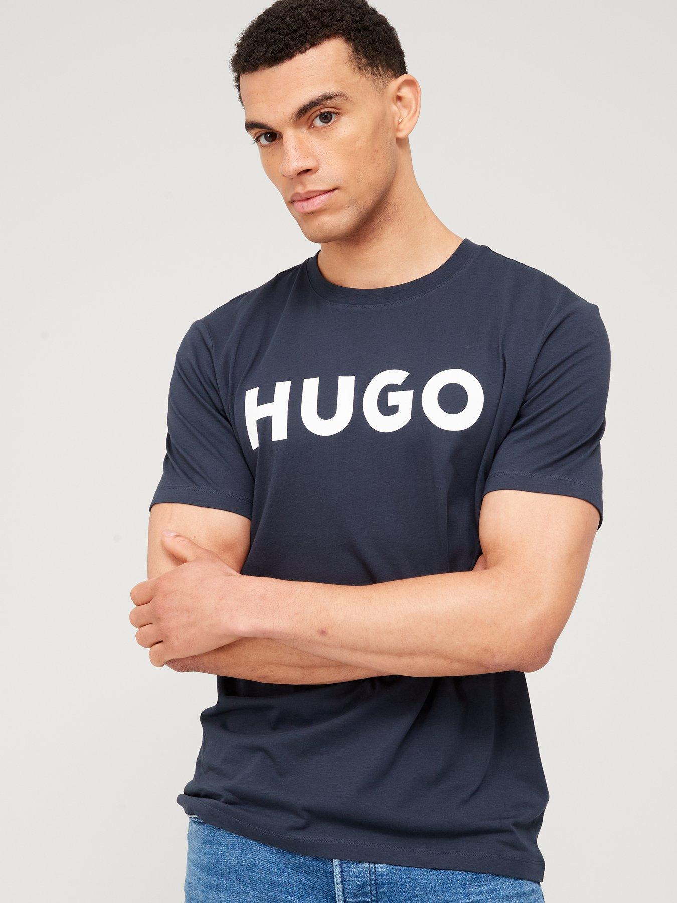 Image 1 of 4 of HUGO Mens Dulivio Logo Print Regular Fit T-Shirt - Dark Blue