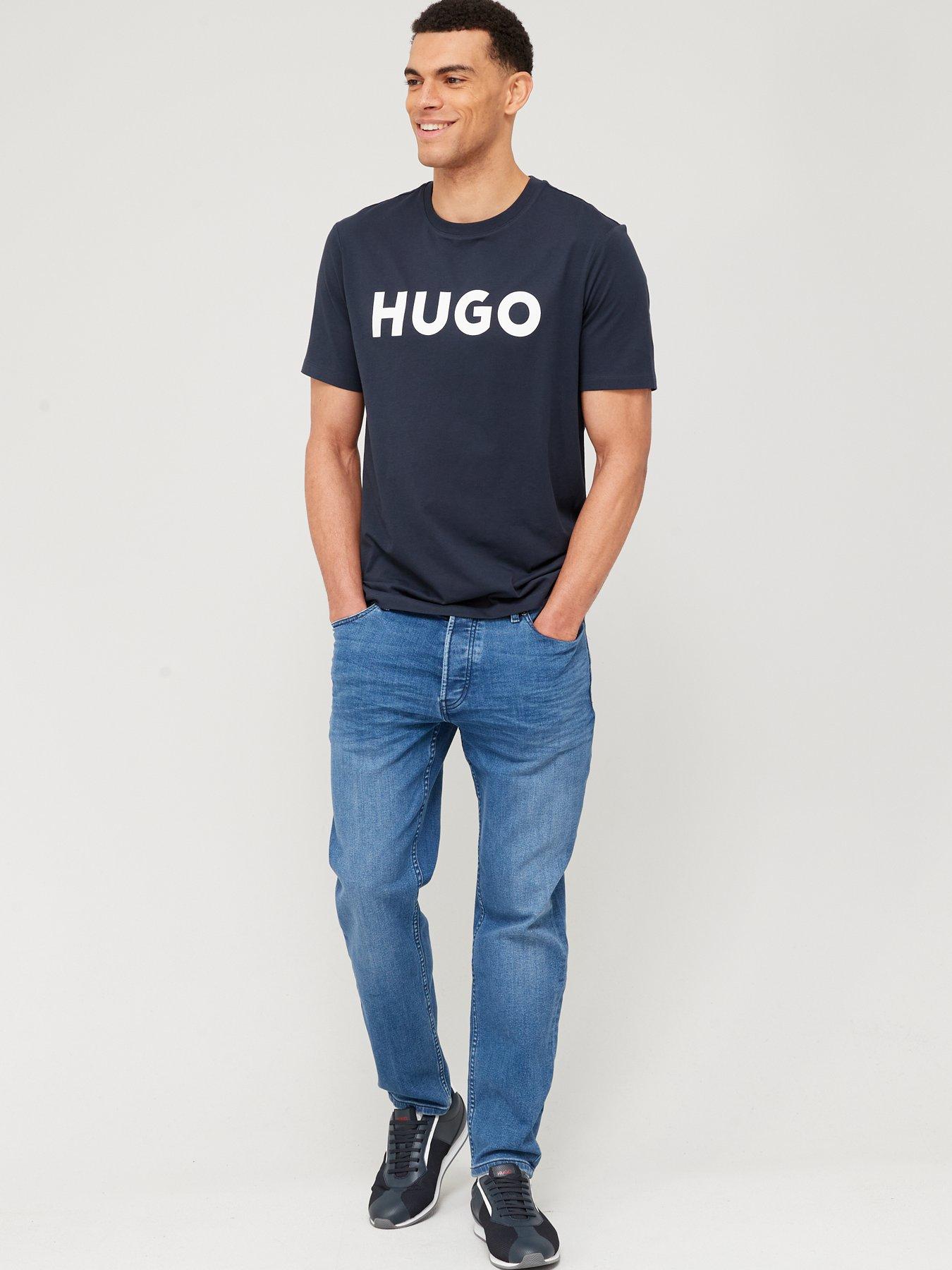 Image 3 of 4 of HUGO Mens Dulivio Logo Print Regular Fit T-Shirt - Dark Blue