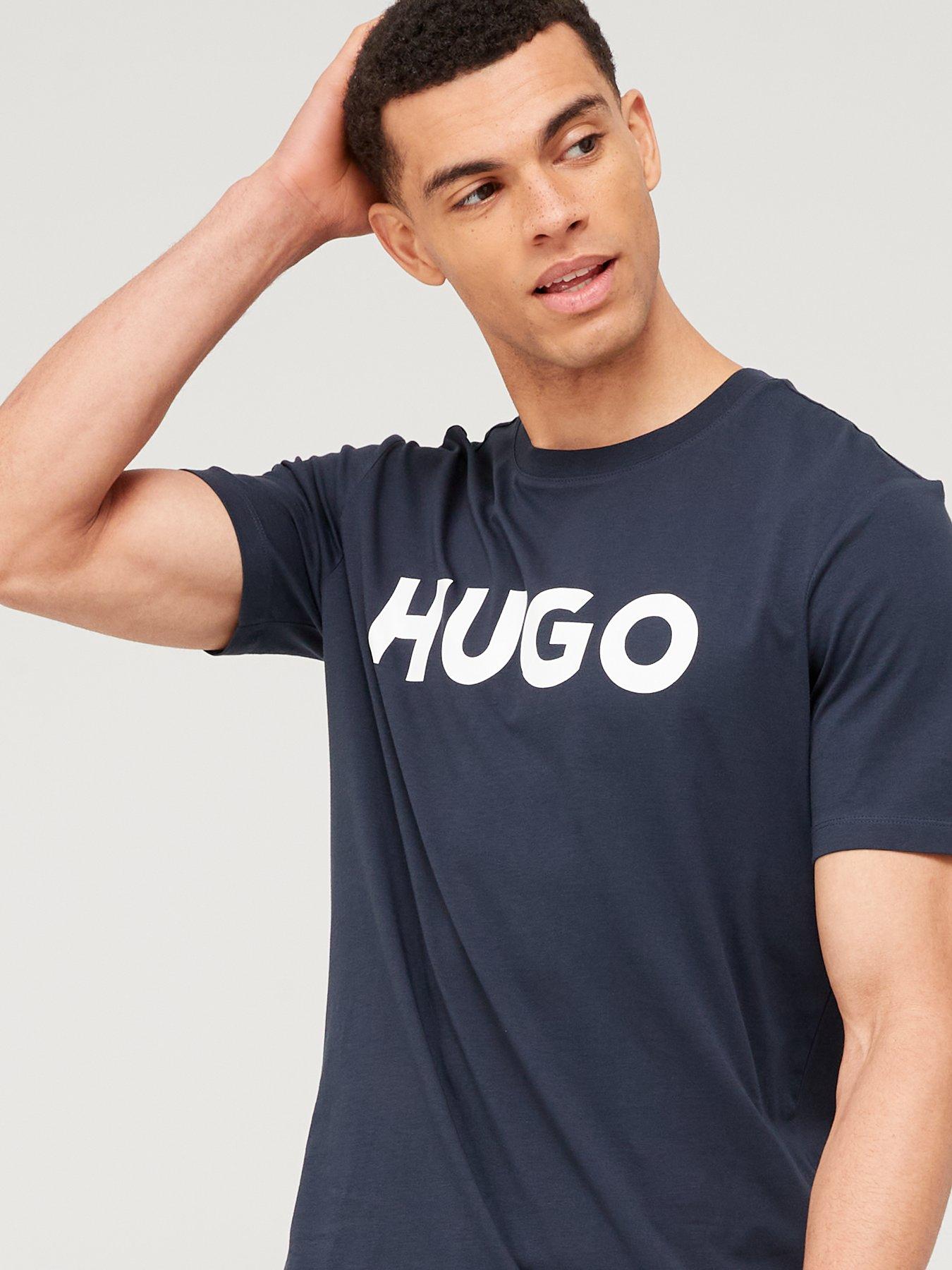 Image 4 of 4 of HUGO Mens Dulivio Logo Print Regular Fit T-Shirt - Dark Blue