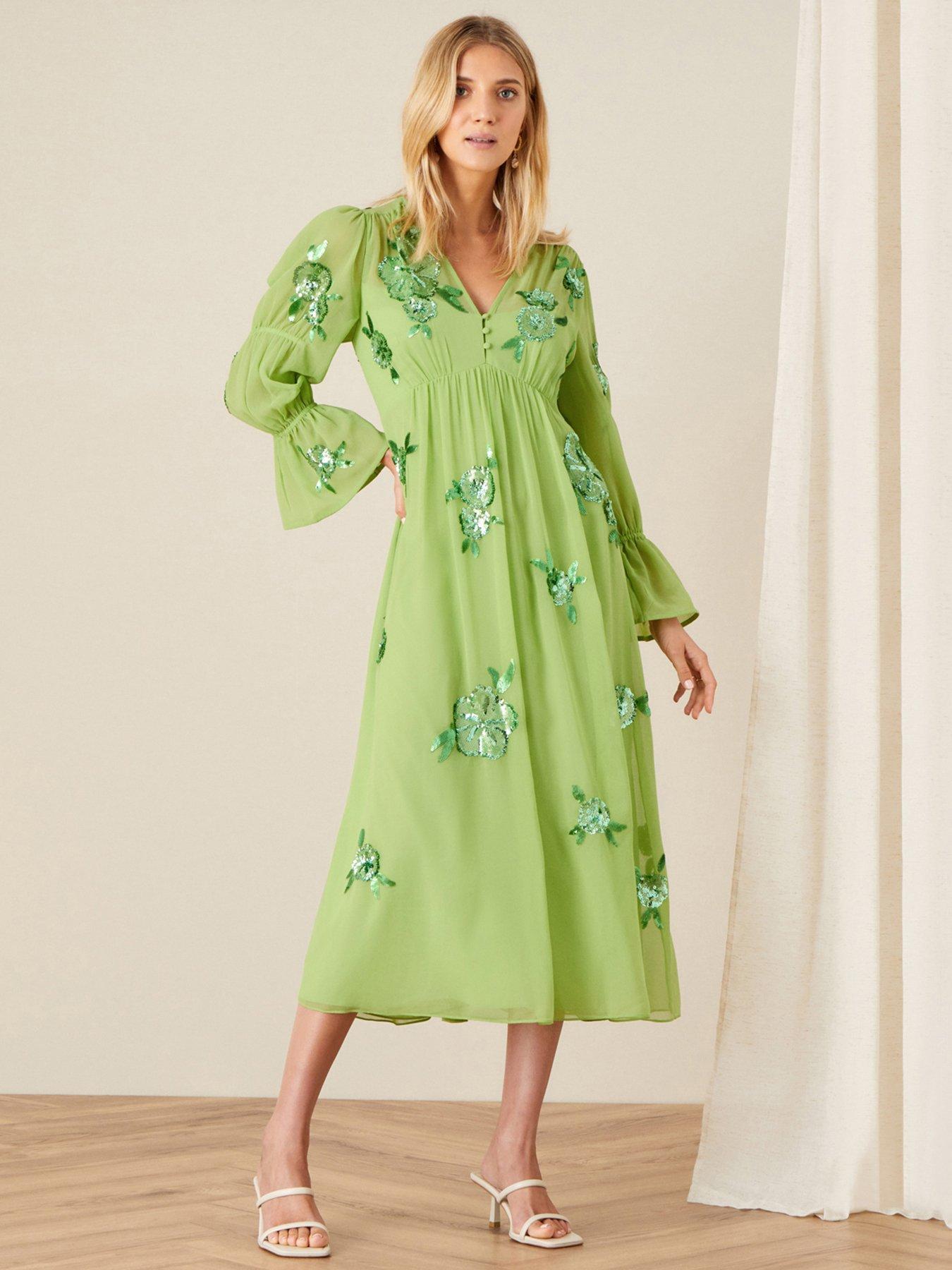 Monsoon Helena Embellished Midi Dress - Green | littlewoods.com