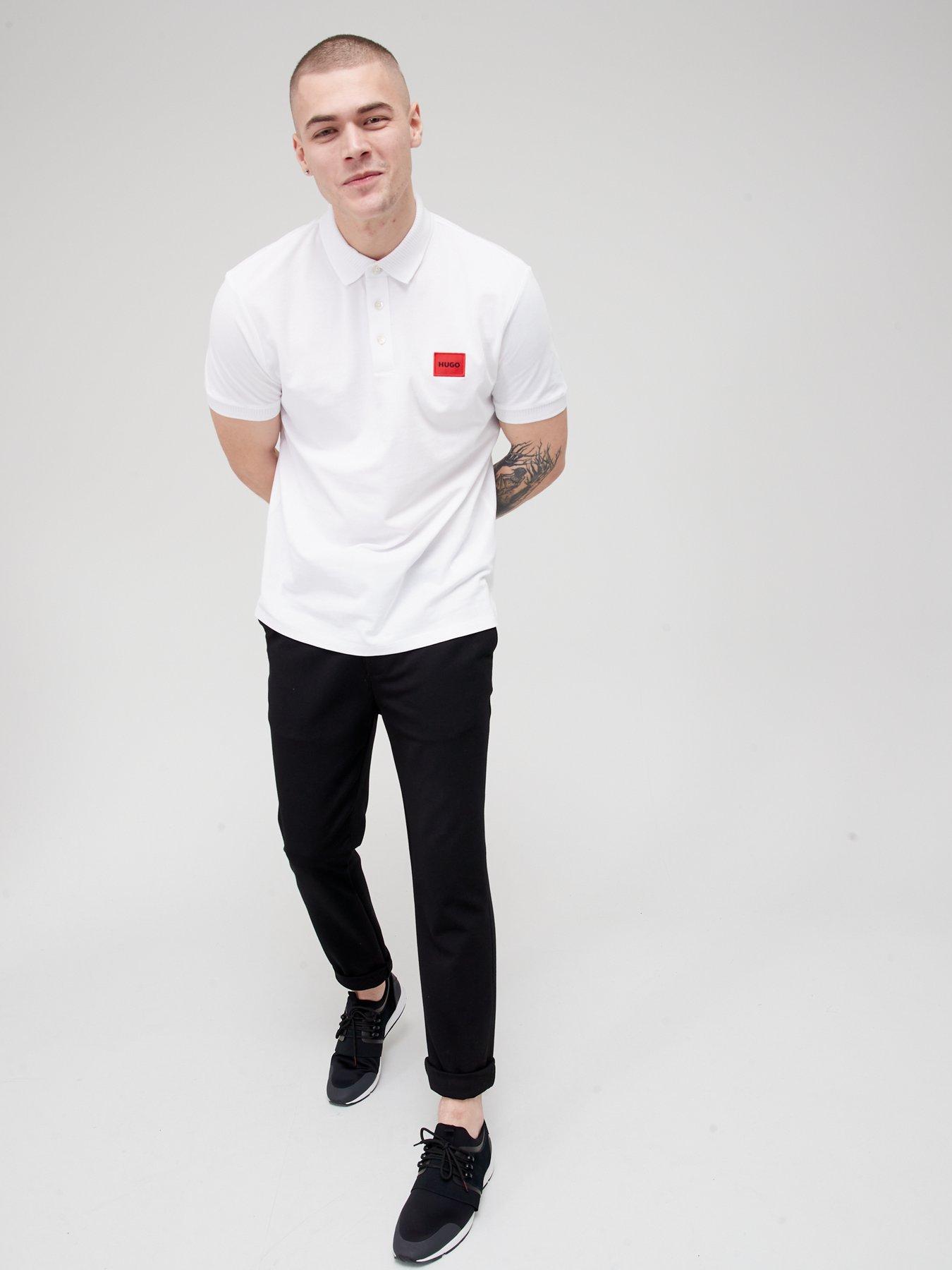 Image 3 of 4 of HUGO Dereso Red Patch Logo Polo Shirt - White