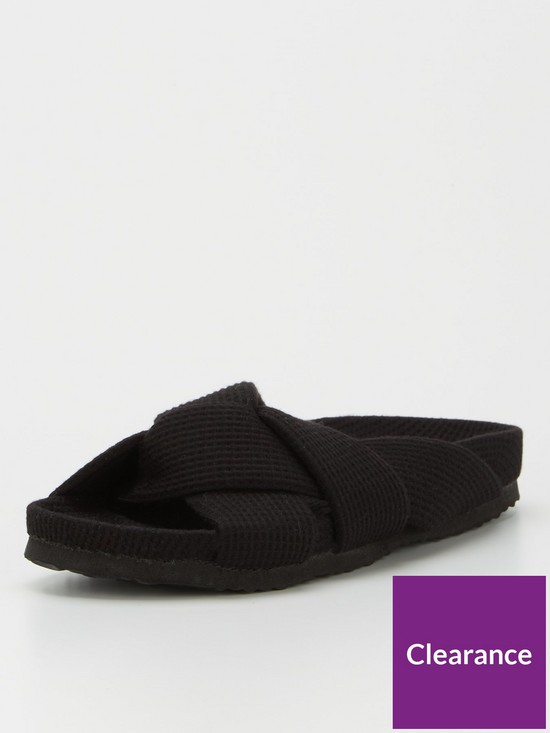 stillFront image of v-by-very-wisdom-weave-strap-footbed-slipper-black