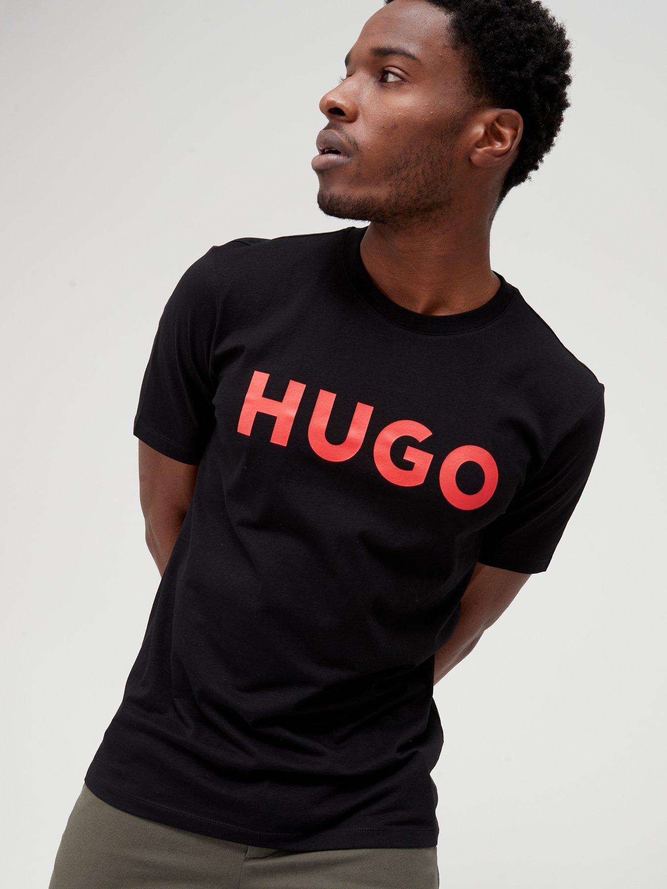 Image 4 of 4 of HUGO Mens Dulivio Large Logo Regular Fit T-Shirt - Black