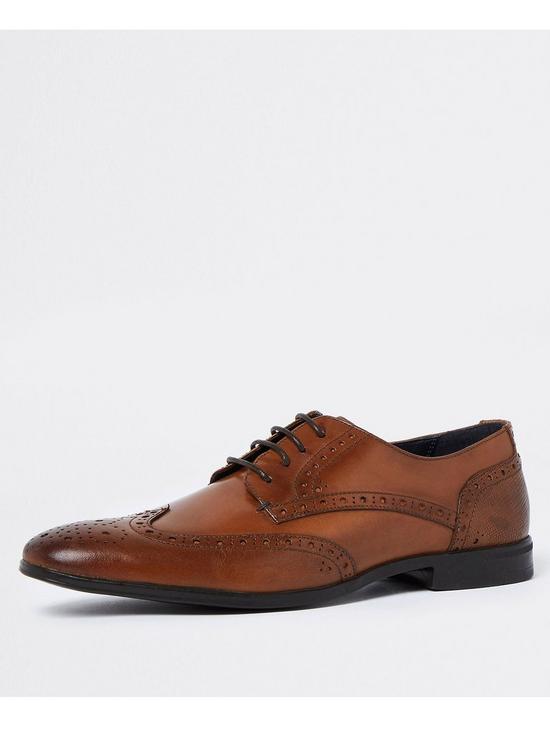 front image of river-island-lace-up-brogue-derby-shoes-brown