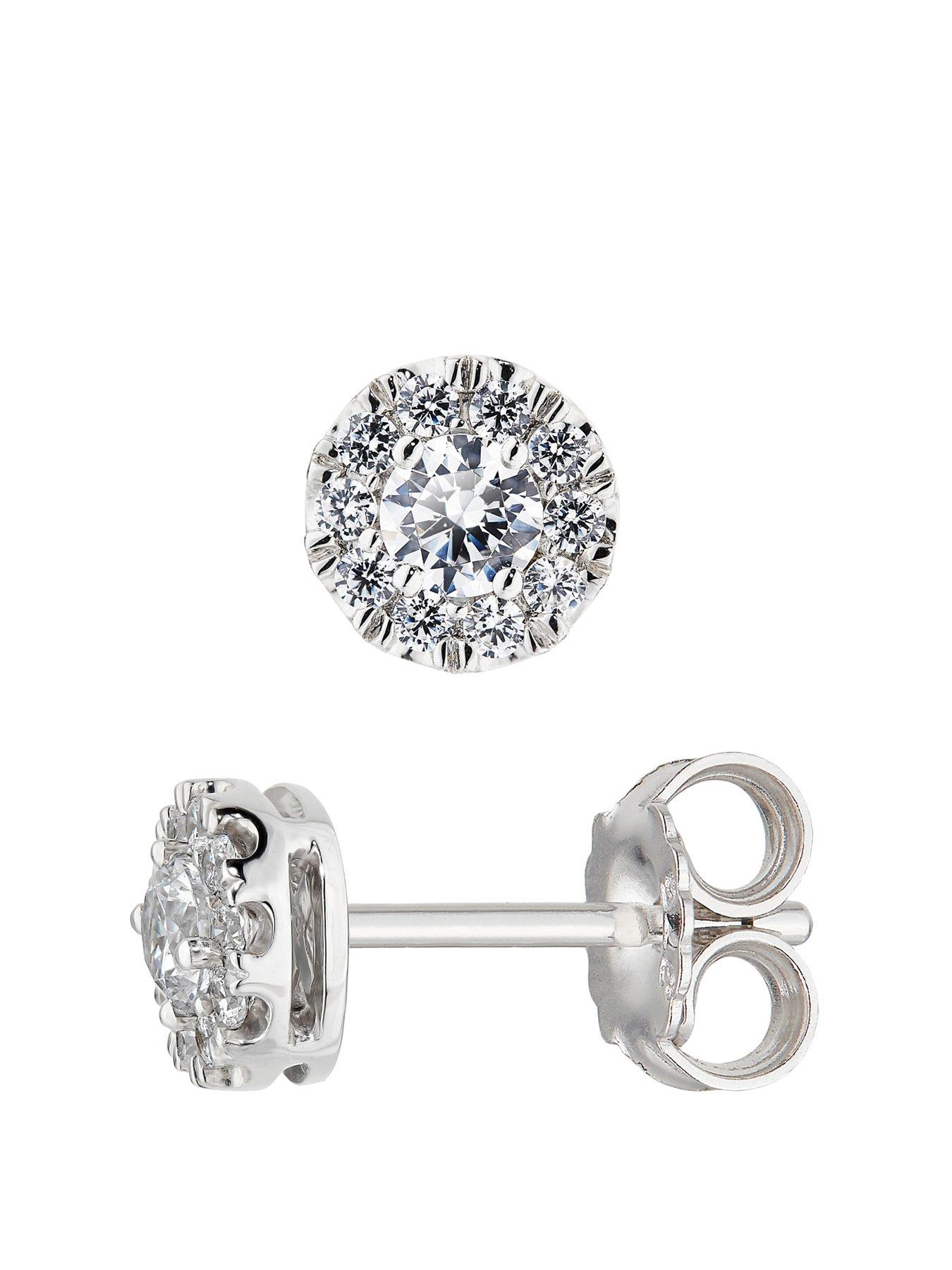 Image 1 of 6 of Love DIAMOND 9ct White Gold 0.50ct Diamond Halo Stud Earrings