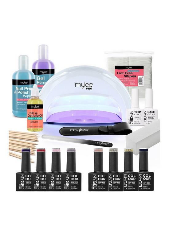 front image of mylee-the-full-works-professional-gel-nail-polish-led-lamp-kit-white-autumnwinter