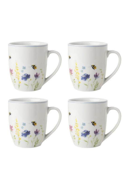 front image of sabichi-floral-bees-set-of-4-mugs