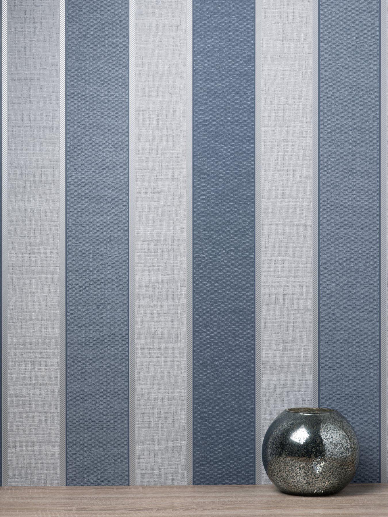  image of fine-decor-larson-stripe-wallpaper-in-navy-and-silver