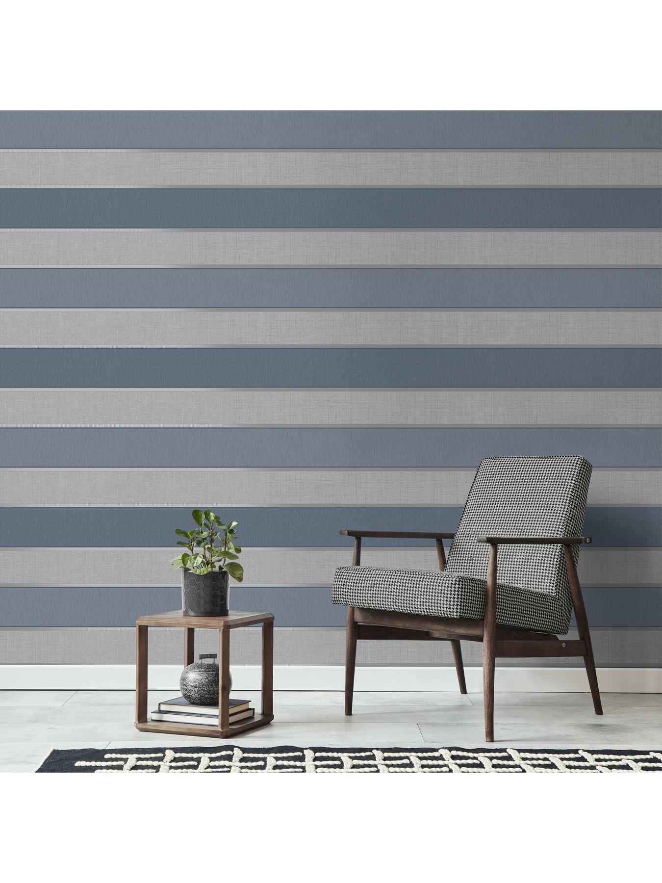  image of fine-decor-larson-stripe-wallpaper-in-navy-and-silver