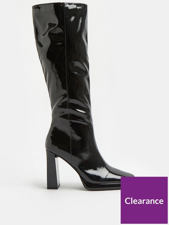 front image of river-island-knee-high-patent-boot-black