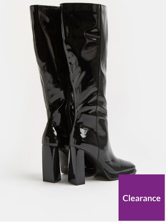 back image of river-island-knee-high-patent-boot-black