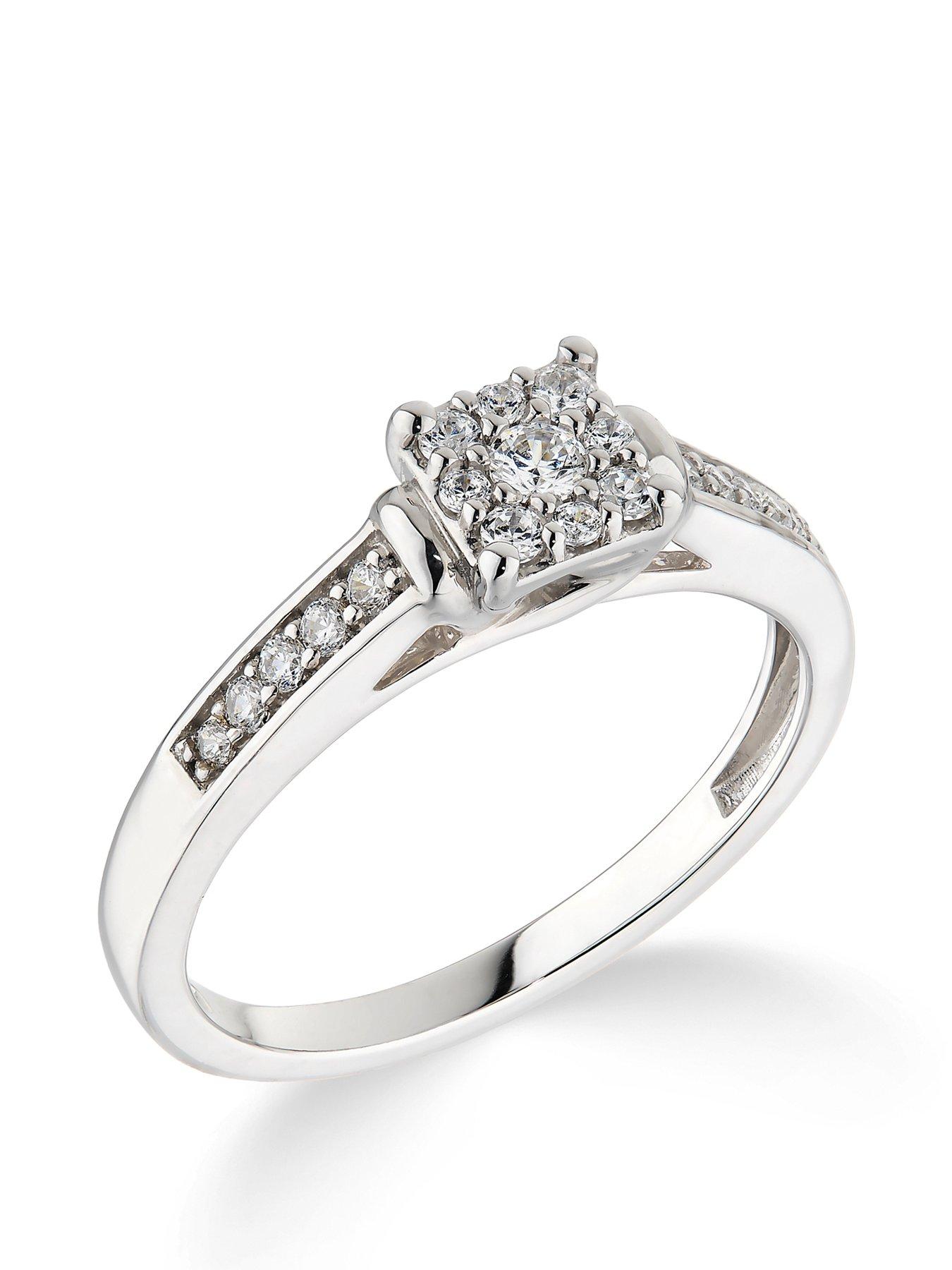 undefined 9ct White Gold 0.25ct Diamond Princess Cut Ring With Diamond Shoulders