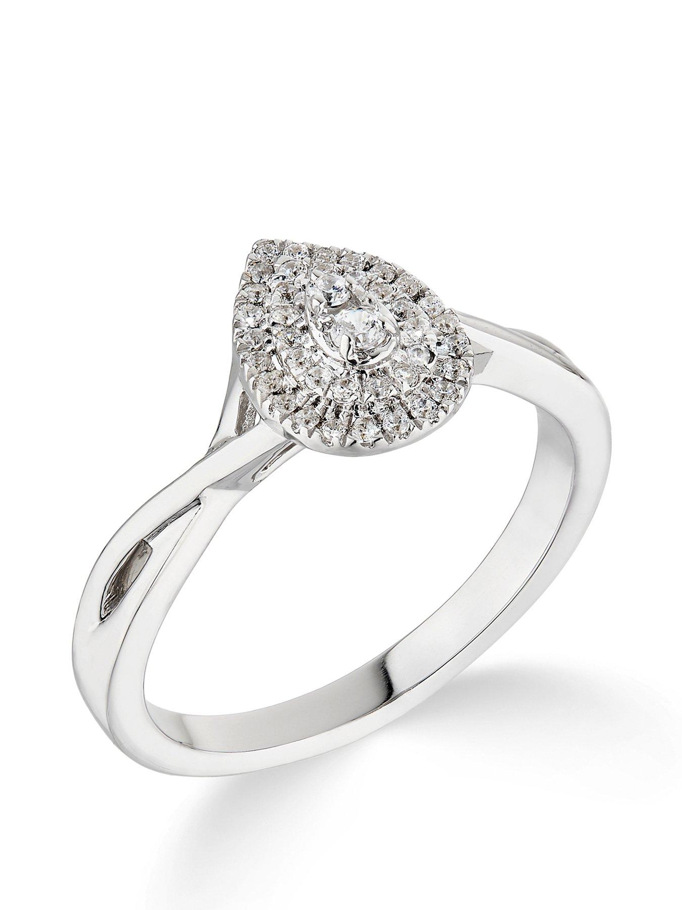 undefined 9ct White Gold 0.20ct Diamond Double Halo Pear Twist Band Ring