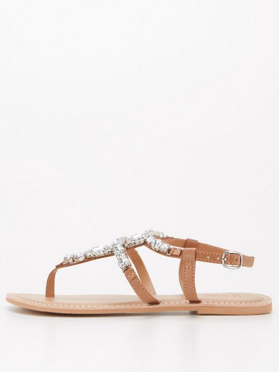 front image of v-by-very-jewel-trim-leather-toe-post-sandal-tannbsp